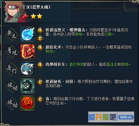 火影忍者OL丁次忍界大战技能搭配介绍