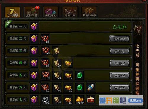 赤月传说2七天奖励