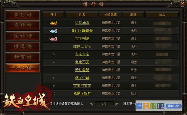 铁血皇城坐骑排行榜